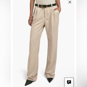 NWT FAVORITE DAUGHTER Women's Beige Pinstripe Wide-Leg Trousers